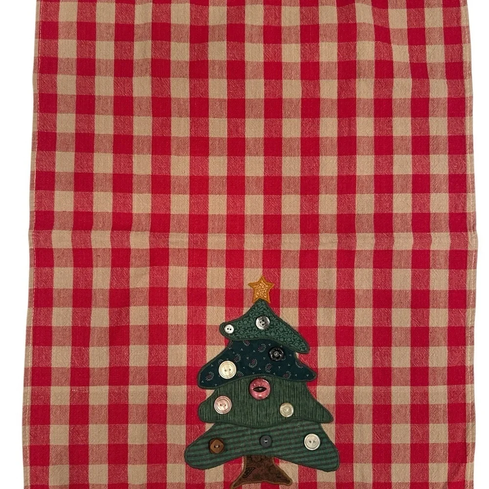 Vtg Set of 2 1990's Fun Creations Christmas Plaid Dishtowel Plaid Buttons